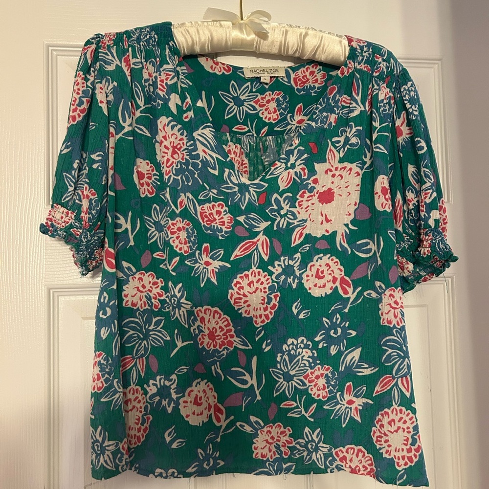 Rachel Zoe Floral Printed Green Top